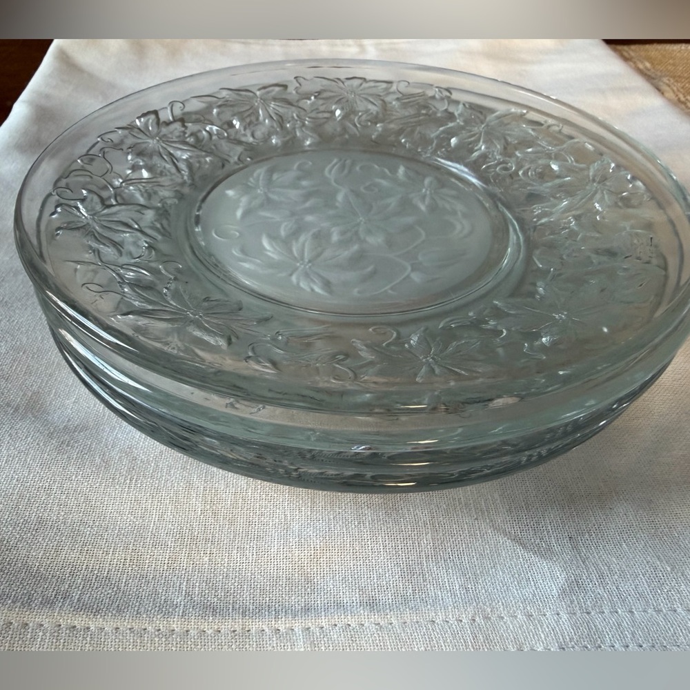 Princess House Fantasia Poinsettia Pattern Frosted Center Salad Plate Set of 3